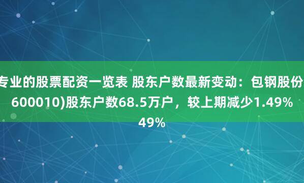 专业的股票配资一览表 股东户数最新变动：包钢股份(600010)股东户数68.5万户，较上期减少1.49%