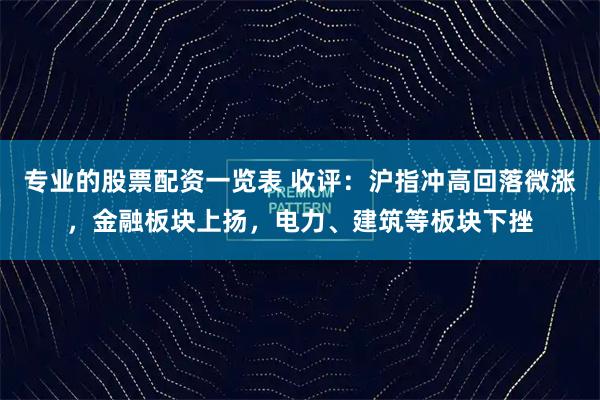 专业的股票配资一览表 收评：沪指冲高回落微涨，金融板块上扬，电力、建筑等板块下挫